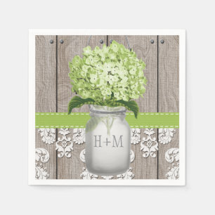 Groene Monogrammed Hydrangea Mason Jar Servetten