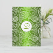 Groene Monogrammed Paisley Wedding Invitation Kaart (Staand voorkant)