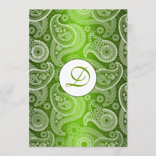 Groene Monogrammed Paisley Wedding Invitation Kaart