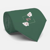Groene Monogrammed Wild Cherry Blossom Stropdas (Opgerold)