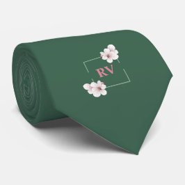 Groene Monogrammed Wild Cherry Blossom Stropdas