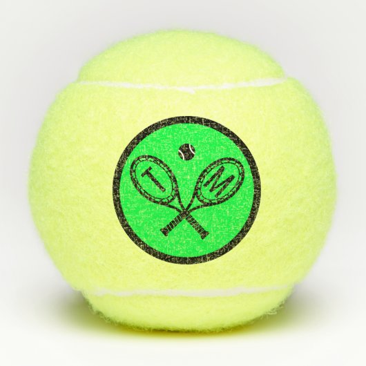 Groene monogrammen Initiaal doorgesneden racets Tennisballen (Voorkant)