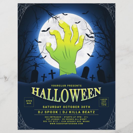 Groene Monster Hand Halloween Club Party Event Flyer (Voorkant)