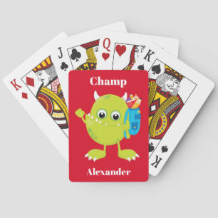 Groene Monster op rode achtergrond Pokerkaarten