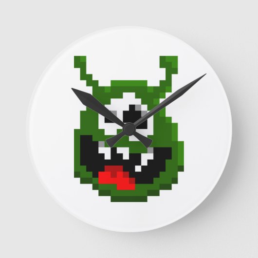 Groene monster - Pixel Art Ronde Klok (Voorkant)