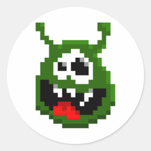 Groene monster - Pixel Art Ronde Sticker