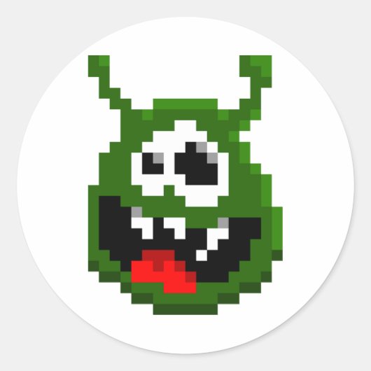 Groene monster - Pixel Art Ronde Sticker (Voorkant)