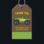 Groene Monster Truck Kids Birthday Party Favor Cadeaulabel<br><div class="desc">Schattigee gunsttags voor een monstertruck themafeest.</div>