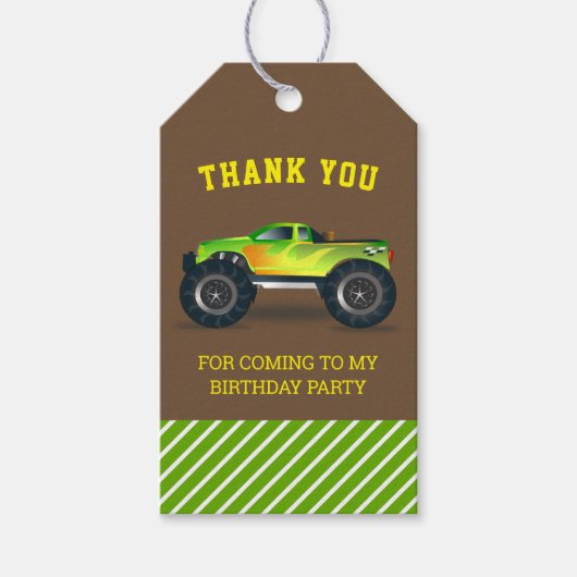 Groene Monster Truck Kids Birthday Party Favor Cadeaulabel (Voorkant)