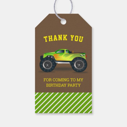 Groene Monster Truck Kids Birthday Party Favor Cadeaulabel (Achterkant)