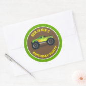 Groene Monster Truck Kids Birthday Party Favor Ronde Sticker (Envelop)