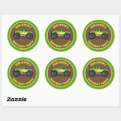 Groene Monster Truck Kids Birthday Party Favor Ronde Sticker (Vel)