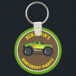 Groene Monster Truck Kids Birthday Party Favor Sleutelhanger<br><div class="desc">Geef sleutelhangers de voorkeur voor een monstervrachtwagen. Pas het aan met de naam van uw kind.</div>