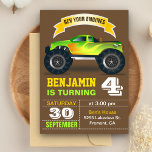 Groene Monster Truck Kids Birthday Party Invitatio Kaart<br><div class="desc">Maak je gasten geweldig met deze coole verjaardagsfeestuitnodiging met een groene en gele monstertruck met moderne typografie tegen een bruine achtergrond. Voeg eenvoudig uw gebeurtenisdetails op deze makkelijk te gebruiken sjabloon toe om het één-van-een-soort uitnodiging te maken. Draai de kaart om een elegant bruin en wit streekpatroon op de achterkant...</div>