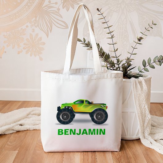 Groene Monster Truck Kids Tote Bag