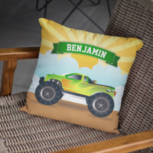 Groene Monster Truck Persoonlijke Naam Kinderkamer Kussen