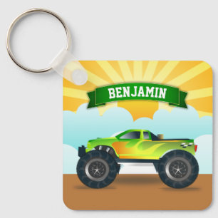 Groene Monster Truck Persoonlijke Naam Kinderkamer Sleutelhanger