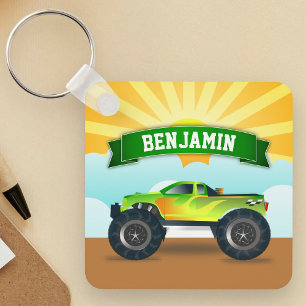 Groene Monster Truck Persoonlijke Naam Kinderkamer Sleutelhanger