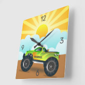 Groene Monster Truck Persoonlijke Naam Kinderkamer Vierkante Klok (Hoek)
