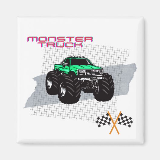Groene Monster Truck Square Magneet (Voorkant)