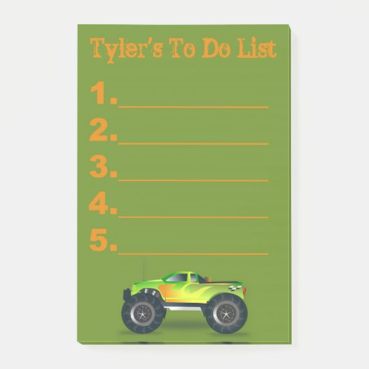 Groene Monster Truck Takenlijst Post It Notes (Voorkant)