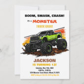 Groene Monster Truck Verjaardag Uitnodigingen (Voorkant)