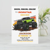 Groene Monster Truck Verjaardag Uitnodigingen (Staand voorkant)