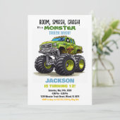 Groene Monster Truck Verjaardag Uitnodigingen (Staand voorkant)