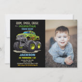 Groene Monster Truck Verjaardag Uitnodigingen Foto (Voorkant)