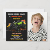 Groene Monster Truck Verjaardag Uitnodigingen Foto (Voorkant)