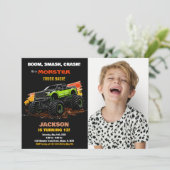 Groene Monster Truck Verjaardag Uitnodigingen Foto (Staand voorkant)