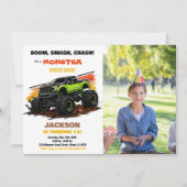 Groene Monster Truck Verjaardag Uitnodigingen Foto (Voorkant)