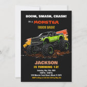 Groene Monster Truck Verjaardag Uitnodigingen Zwar (Voorkant)