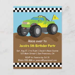 Groene Monster Truck Verjaardagsfeestje Kaart