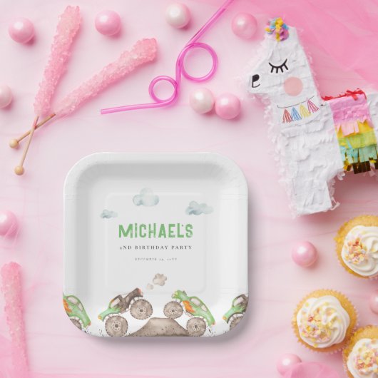 Groene Monster Trucks Jam Verjaardag Papieren Bordje (Feest)