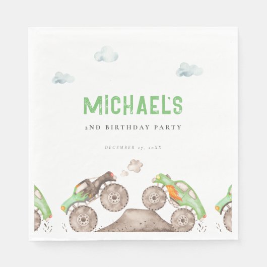 Groene Monster Trucks Jam Verjaardag Servet (Voorkant)