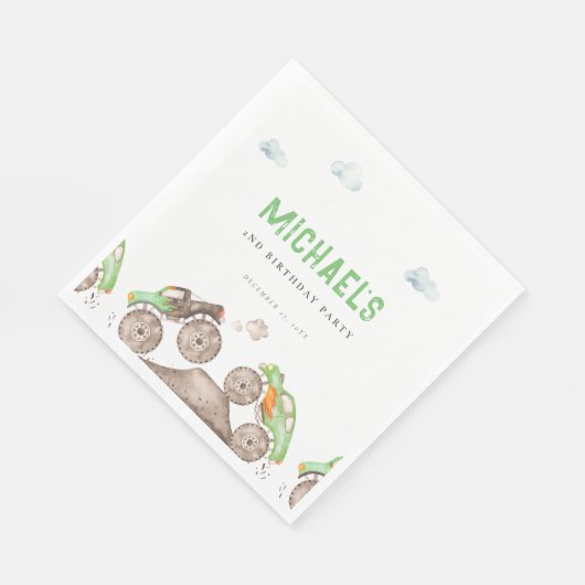 Groene Monster Trucks Jam Verjaardag Servet (Hoek)