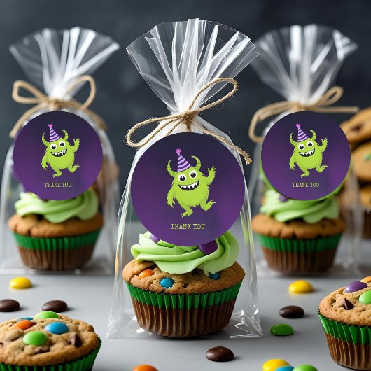 Groene Monster Verjaardag Dank u Ronde Sticker