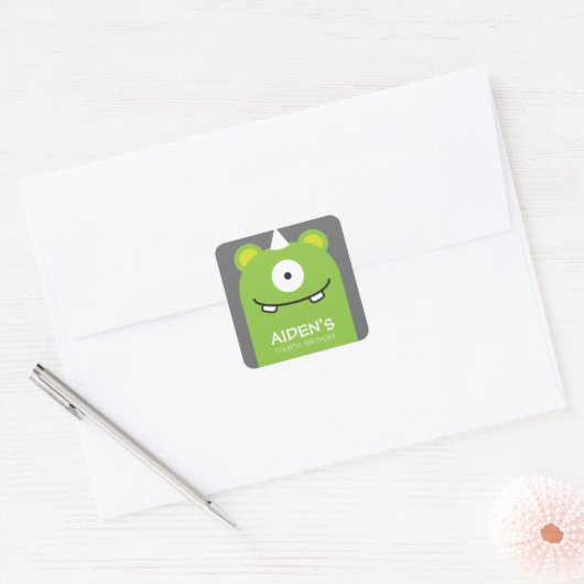 Groene Monster Verjaardag Sticker (Envelop)