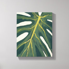 Groene Monstera Blad Botanische Plant Waterverf Canvas Afdruk