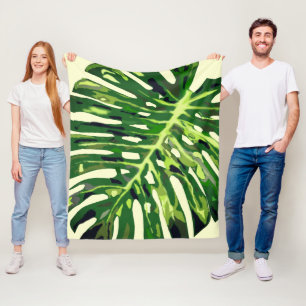 Groene Monstera Blad Fleece Deken - Kies Kleur