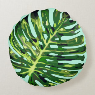Groene Monstera Blad Ronde Kussen