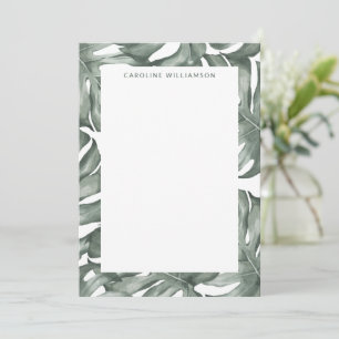 Groene Monstera Blad Watercolor Botanische Naam Notitiekaartje