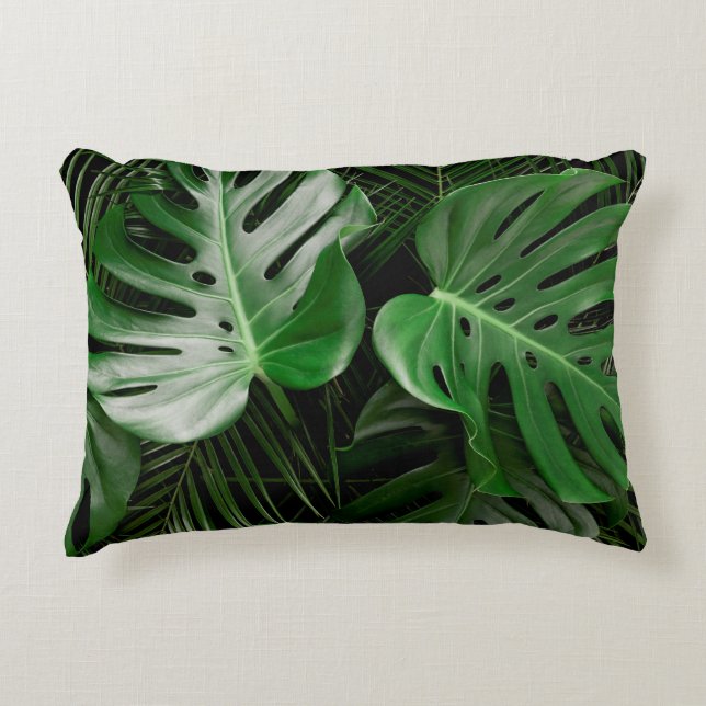 Groene monstera-bladeren en palmbladeren accent kussen (Voorkant)