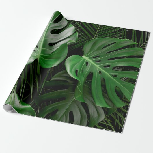 Groene monstera-bladeren en palmbladeren cadeaupapier (Uitgerold)