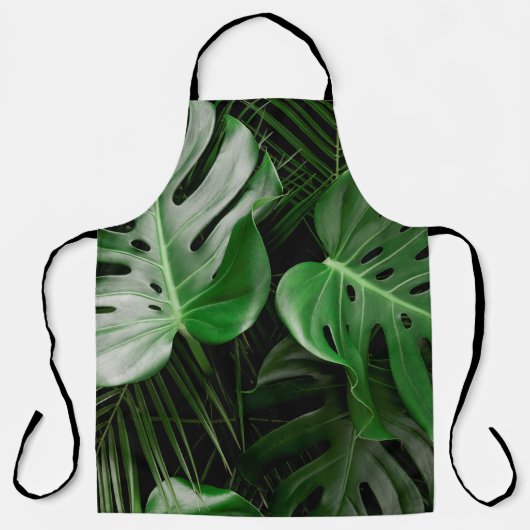 Groene monstera-bladeren en palmbladeren schort (Voorkant)