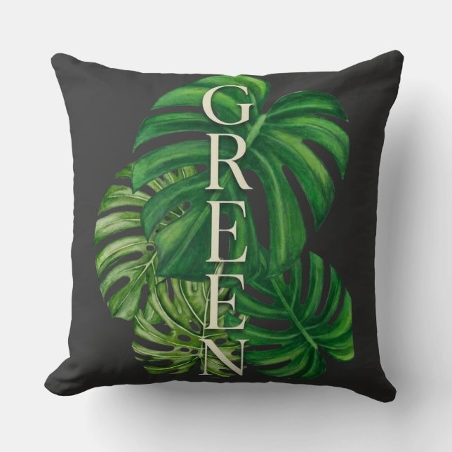 Groene Monstera Bladeren Kussen (Voorkant)