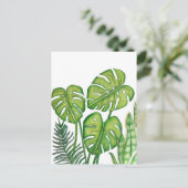 Groene Monstera Bladeren Tekening Gekleurd Potlood Briefkaart (Staand voorkant)
