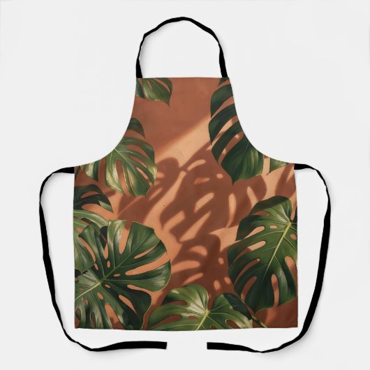 Groene Monstera Bladeren Terracotta Schaduw Schort (Voorkant)