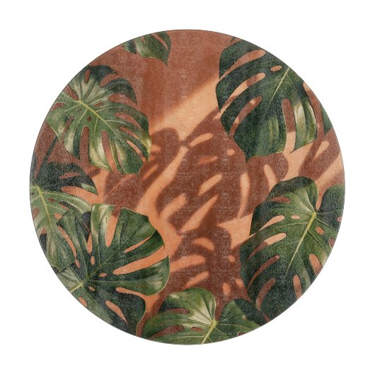 Groene Monstera Bladeren Terracotta Schaduw Snijplank (Voorkant)